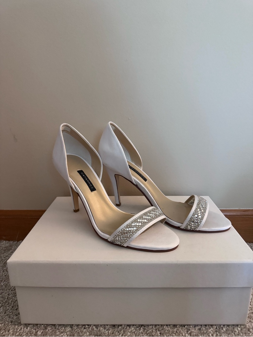 Caparros Bridal White Embellished Open-Toe Stiletto Heels